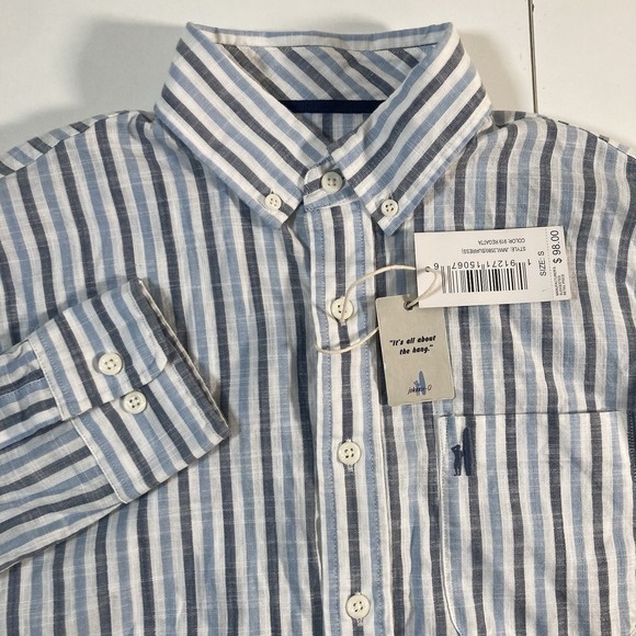 NEW Johnnie-O Hangin Out Burress Shirt Small Button Down Blue Striped Light NWT - Picture 1 of 9